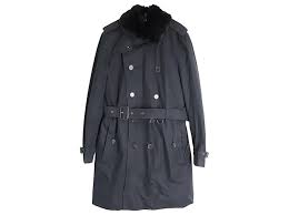 Misc Burberry Burberry Fur Trimmed Collar Double Ted Trench Coat In Black Cotton