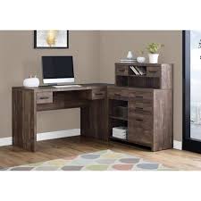 Make sure to utilize the upper and lower shelves on this modern corner desk for your documents or a picture frame. Monarch Specialties Computer Desk L Shaped Left Or Right Set Up Corner Desk With Hutch 60 L Brown Reclaimed Wood Target