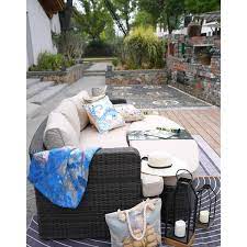 Direct Wicker Sunny Brown 4 Piece Wicker Outdoor Daybed Sectional Set With Beige Cushions