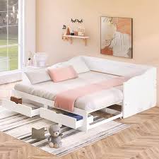 White Wooden Daybed With Trundle Bed