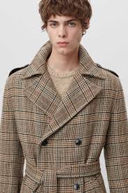 Casual Trench Coat In Wool Check
