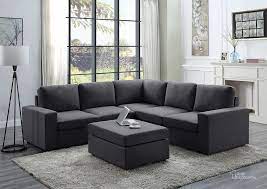 Lilola Home Decker Sectional Sofa With Ottoman In Dark Gray Linen
