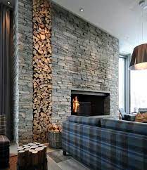 modern stone fireplace stone wall