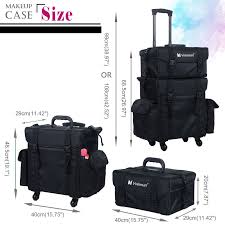 voilamart rolling makeup case trolley 2 in 1 travel cosmetic train cases on wheels nylon black bags for professional make up artist cosmetics storage