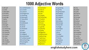 1000 adjective words in english