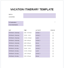 itinerary template for google docs