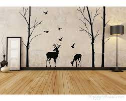 birch tree and deer wall decals tree