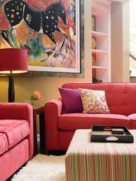 furnish a living room with a red sofa
