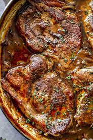 braised pork steak with onions and