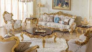 royal carved golden sofa set with table