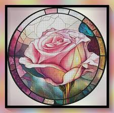 Stained Glass Rose Circular Cross
