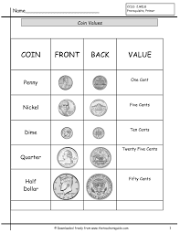 Coin Value Chart Worksheets Money Worksheets Counting
