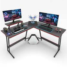 lacoo gaming desk l shaped carbon fiber