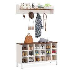 Shoe Rack Bench With Wall Mounted Shelf