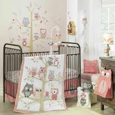 Crib Bedding Set Quilt Owls Pink Gray