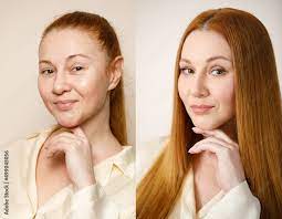 woman before and after makeup the