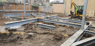 constructing steel beam foundation to