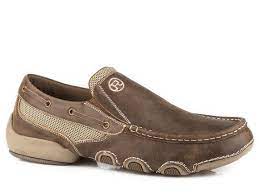 MENS DRIVING MOC SLIP ON BOAT SHOE TWIN GORE BROWN VINTAGE LEATHER