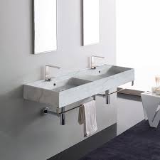 Marble Design Ceramic Wall Mounted Double Sink With Polished Chrome Towel Holder Teorema 2 Scarabeo 5116 F Tb By Nameeks