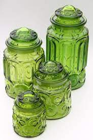 Green Glass Canisters Set