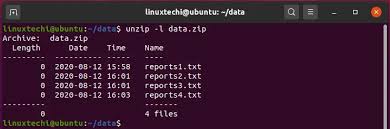 linux zip and unzip command with exles