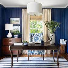 Home Office With Navy Blue Walls Design