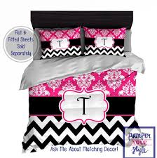 Hot Pink And Black Damask And Chevron