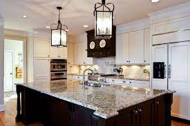 black granite with cream cabinets