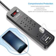 Holsem Power Strip Surge Protector 8 Outlets 2 Smart Usb Charging Ports 5v 2 4a 6 Heavy Duty Extension Cord Usb Outlet For Home Office
