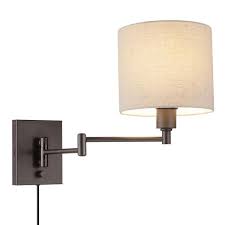 Globe Electric Anderson 1 Light Dark Bronze Plug In Swing Arm Wall Sconce With Beige Fabric Shade And 6 Foot Cord Bulb Included 51628