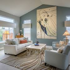75 gray living room with blue walls