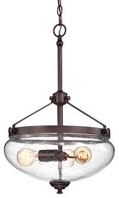 Yellowstone 3 Light Oil Rubbed Bronze Pendant With Seeded Glass Bell Shade Traditional Pendant Lighting By Edvivi Lighting