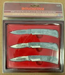 Two piece wooden display box. 2008 Limited Edition Winchester Wildlife Series Minted 3 Piece Knife Set For Sale Online Ebay
