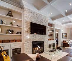 Stacked Stone Fireplace Wall