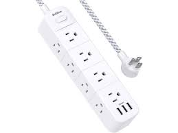 Addtam Surge Protector Power Strip 12 S With 3 Usb Ports Extender Strip With 5ft Extension Cord Flat Plug Wall Mount For Dorm Home Of