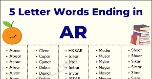 5 letter words ending in ar