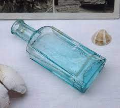 Antique Aqua Glass Bottle 8 Sided
