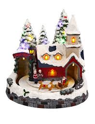 Battery Operated Lighted Musical Animated Winter Holiday Snow Village Santa And Reindeer