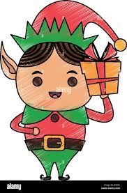 color pencil cartoon full body christmas elf with box gift Stock Vector  Image & Art - Alamy