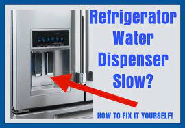 If the fridge won't dispense water, first make sure you have the water supply turned on. Refrigerator Water Dispenser Slow Not Enough Ice Cubes