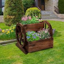 Oiprtgfj Wooden Wagon Planter Box