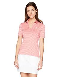 Lacoste Womens Sport Jersey Rayon Striped Golf Performance Polo Pf3415