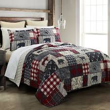 red gray reversible timber quilt set