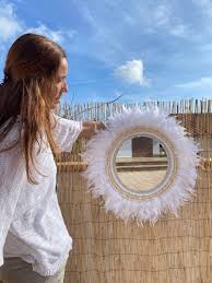 Feather Round Mirror Wall Decor Boho