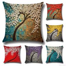 New Flower Printed Cushion Covers 3d Soft Linen Pillow Cases Creative Tree Pattern Cover Decorative Pillows