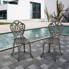 Kadehome Bronze Unique Back Flower Pattern Cast Aluminum Outdoor Lounge Chair 2 Pack