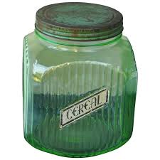 green depression glass canister jar