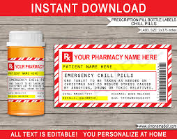 Easily customize with our free online templates. Prescription Christmas Chill Pill Labels Template Gag Gift Kris Kringle