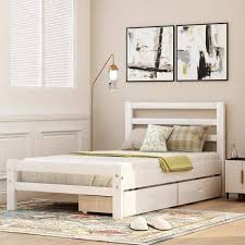 Solid Wood Platform Bed With 2 Drawers