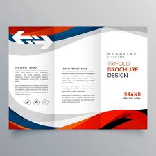 Elegant Red And Blue Wave Business Tri Fold Brochure Design Temp